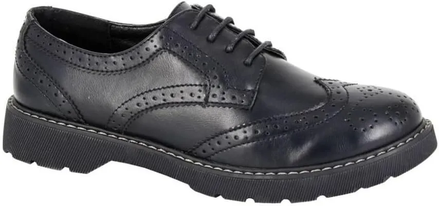 Womens Platform Brogue Shoes with Low Heel Black