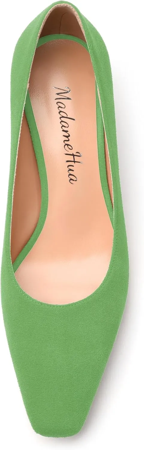 Women’s Pumps, Chunky Low Block Heels Square Closed Toe Dress Pumps Shoes for Women