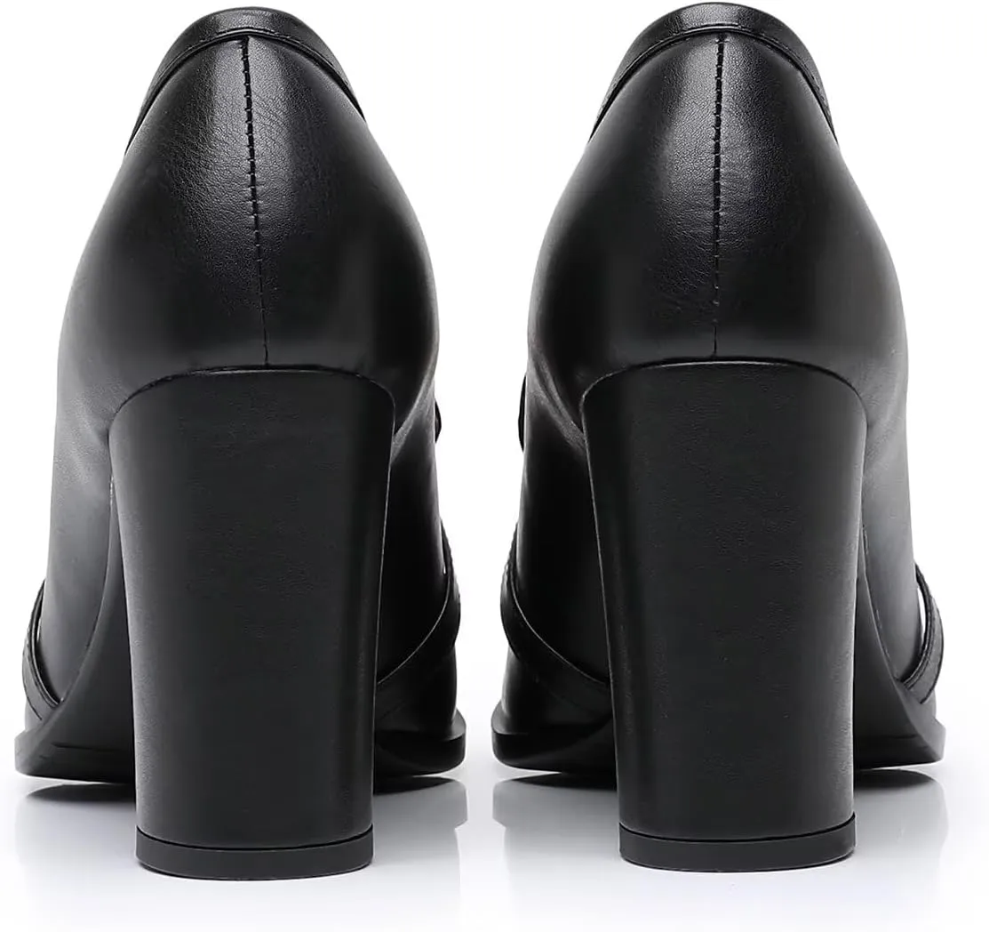 Women's Pumps Low Chunky Block Heel Dress Shoes Square Toe Comfortable Heels