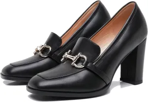 Women's Pumps Low Chunky Block Heel Dress Shoes Square Toe Comfortable Heels