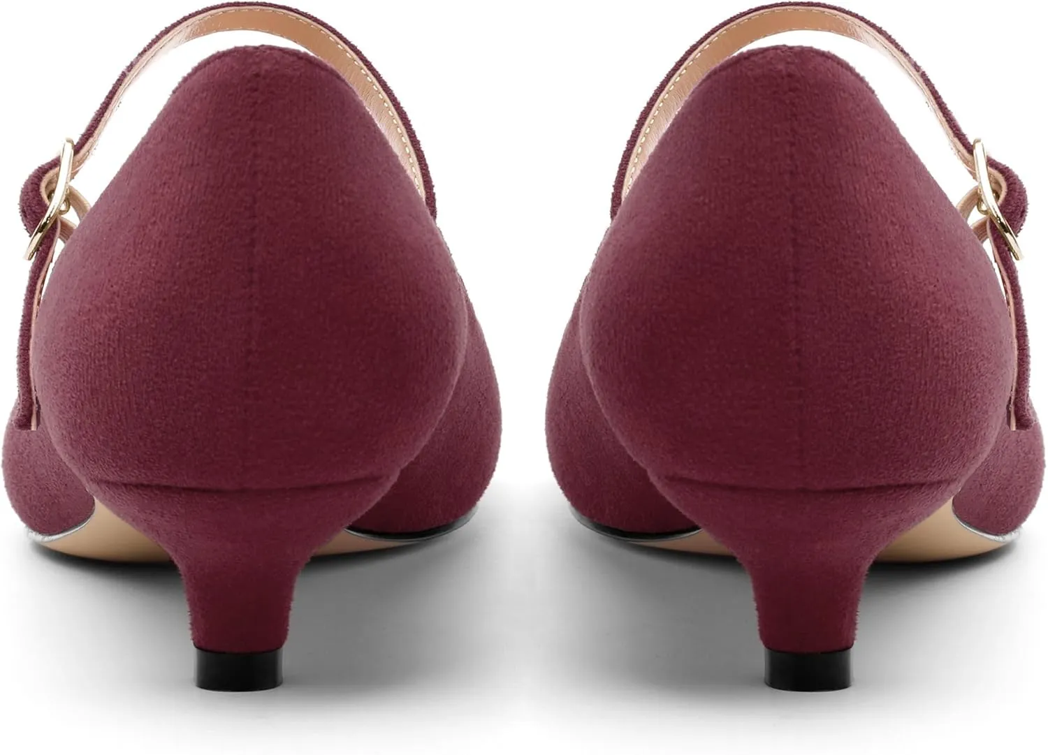 Women's Pumps Low Kitten Heel Mary Janes Closed Suede Pointed Toe Dress Shoes for Women Party Wedding Office 1.4 Inch