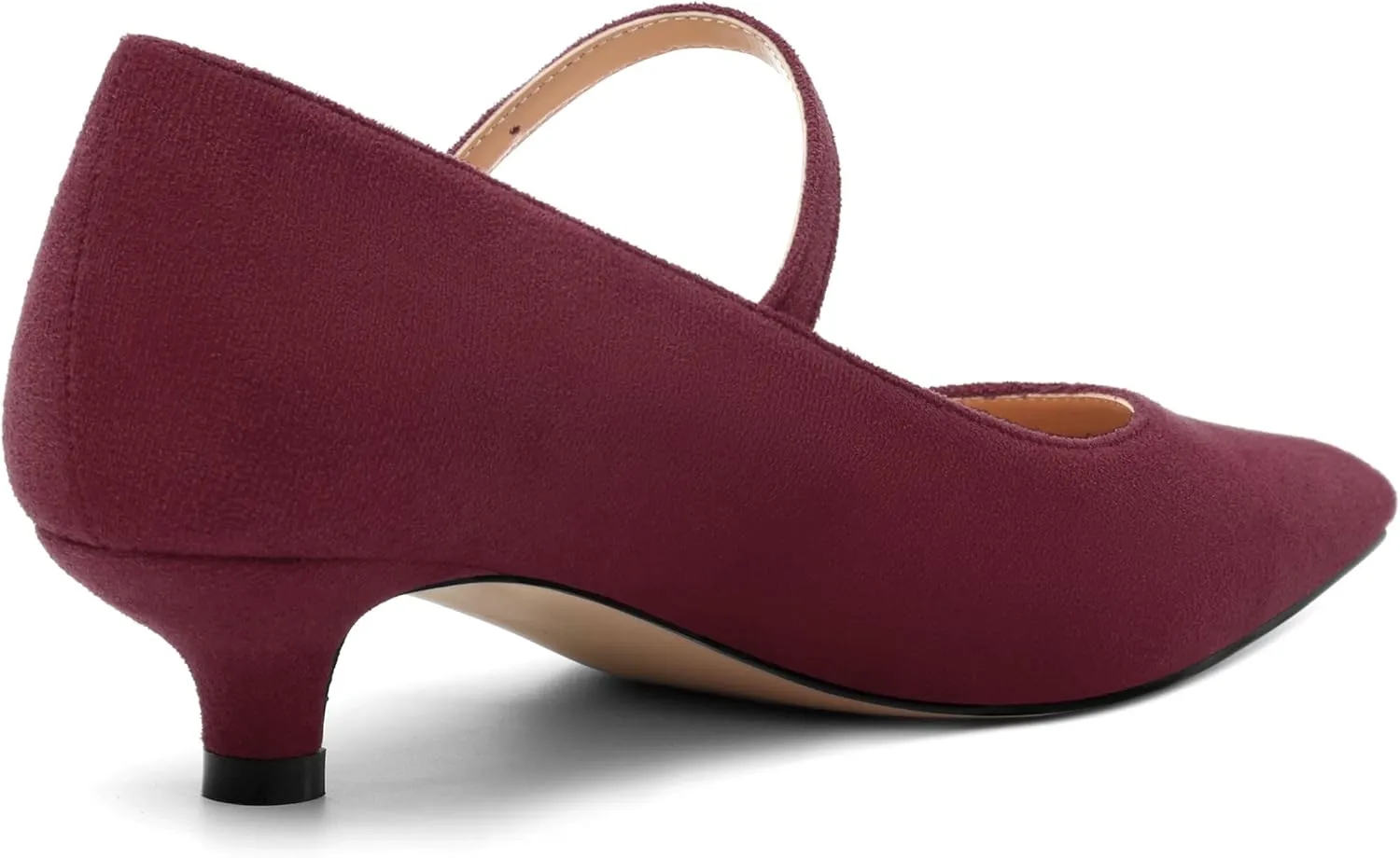 Women's Pumps Low Kitten Heel Mary Janes Closed Suede Pointed Toe Dress Shoes for Women Party Wedding Office 1.4 Inch