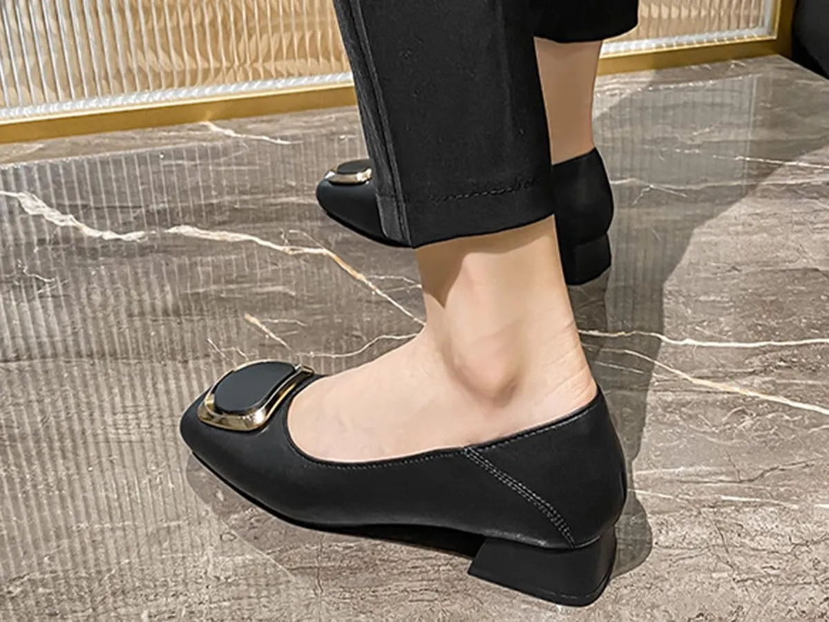 Women's Pumps Shoes Platform Low Heels Square Toe Chunky Heels Leather Solid Granny Walk Shoes Mid Heel Closed Toe Block Heels Soft-Soled Slip Ons Loafer Anti-slip Dress Shoes Casual Office Party