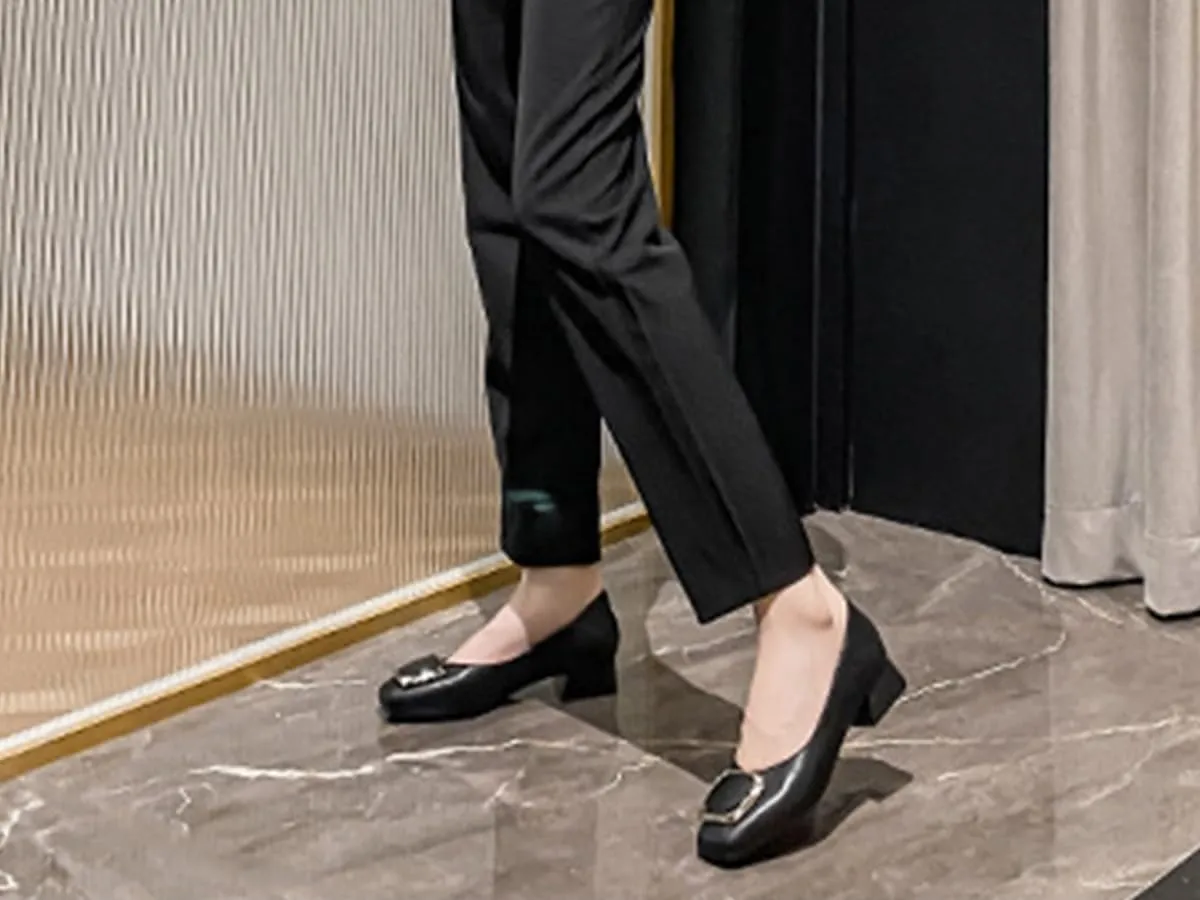 Women's Pumps Shoes Platform Low Heels Square Toe Chunky Heels Leather Solid Granny Walk Shoes Mid Heel Closed Toe Block Heels Soft-Soled Slip Ons Loafer Anti-slip Dress Shoes Casual Office Party