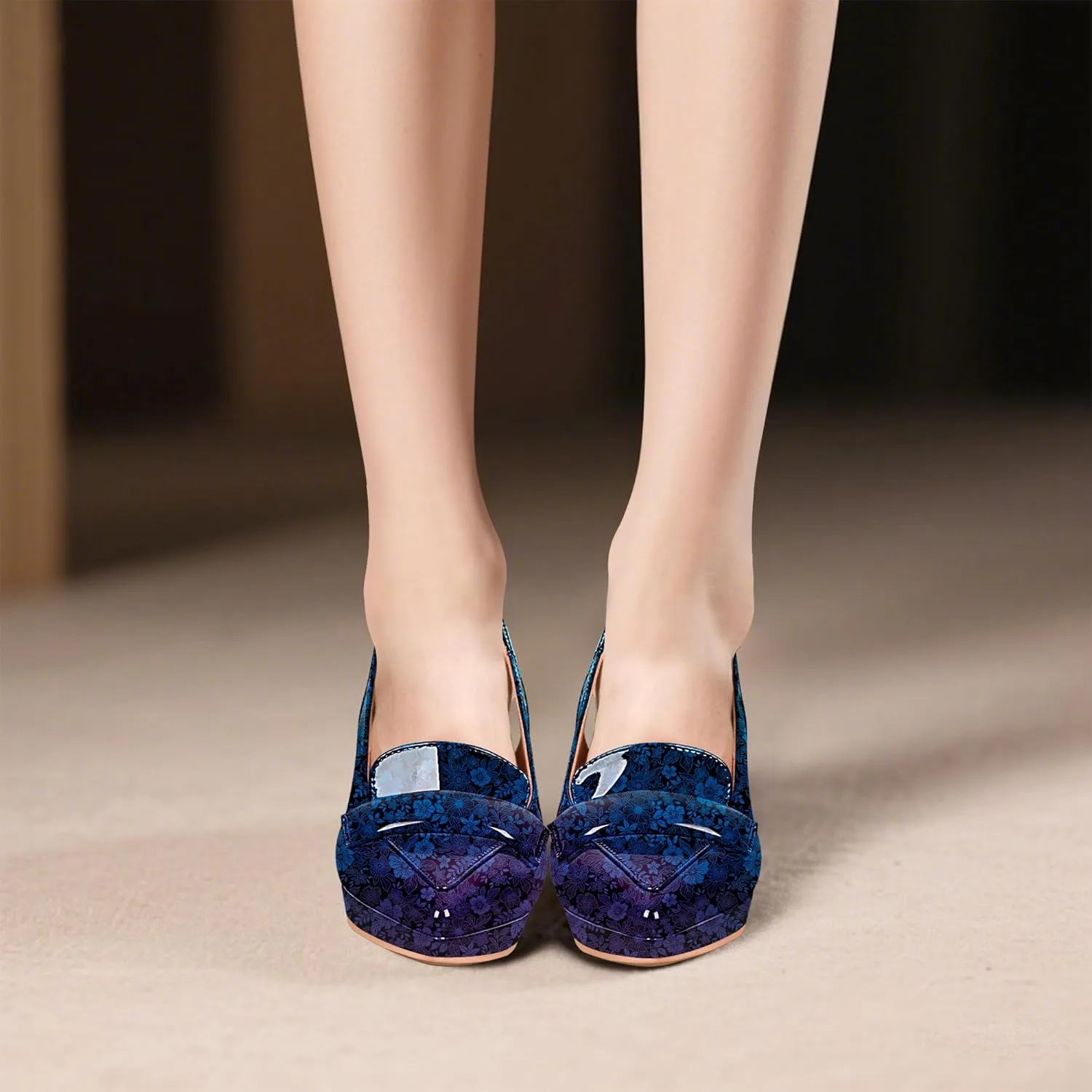 Women's Slingback High Heel Pointed Toe Platform Pumps Buckle Strap Patent Leather Dress Shoes