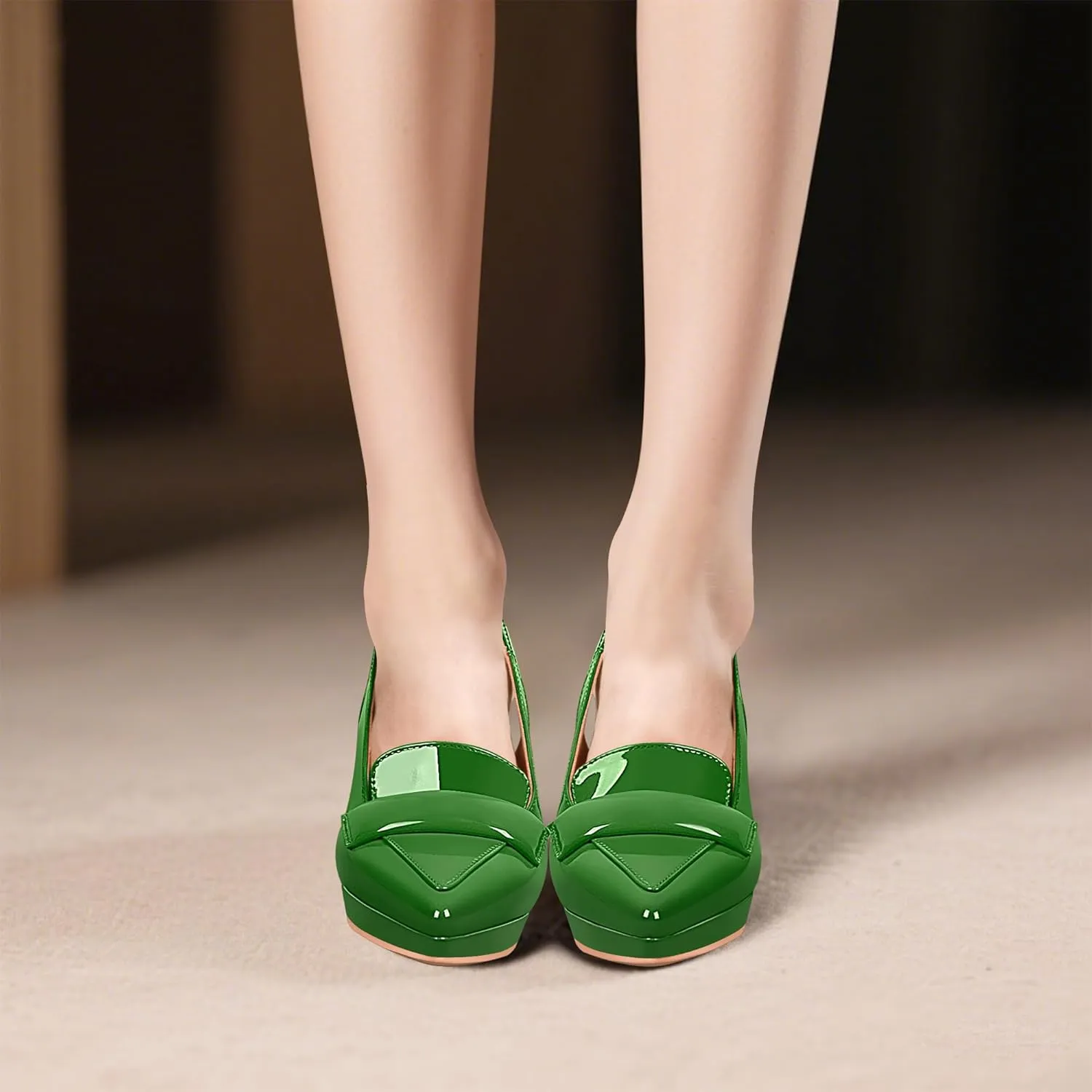 Women's Slingback High Heel Pointed Toe Platform Pumps Buckle Strap Patent Leather Dress Shoes