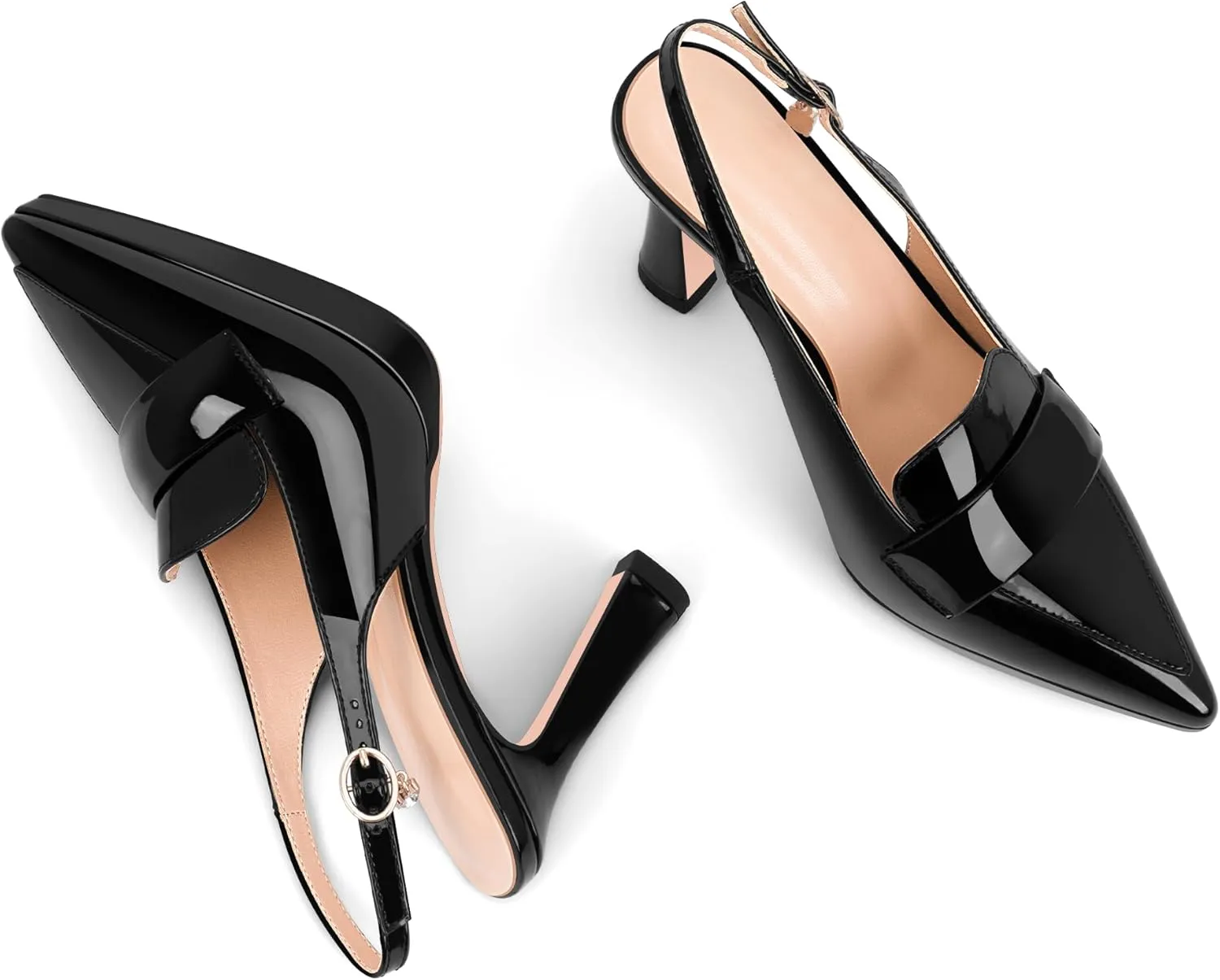 Women's Slingback High Heel Pointed Toe Platform Pumps Buckle Strap Patent Leather Dress Shoes