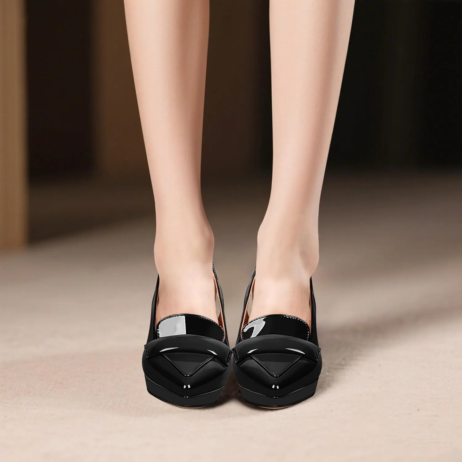 Women's Slingback High Heel Pointed Toe Platform Pumps Buckle Strap Patent Leather Dress Shoes