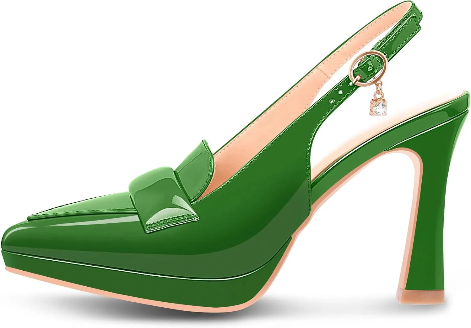 Women's Slingback High Heel Pointed Toe Platform Pumps Buckle Strap Patent Leather Dress Shoes