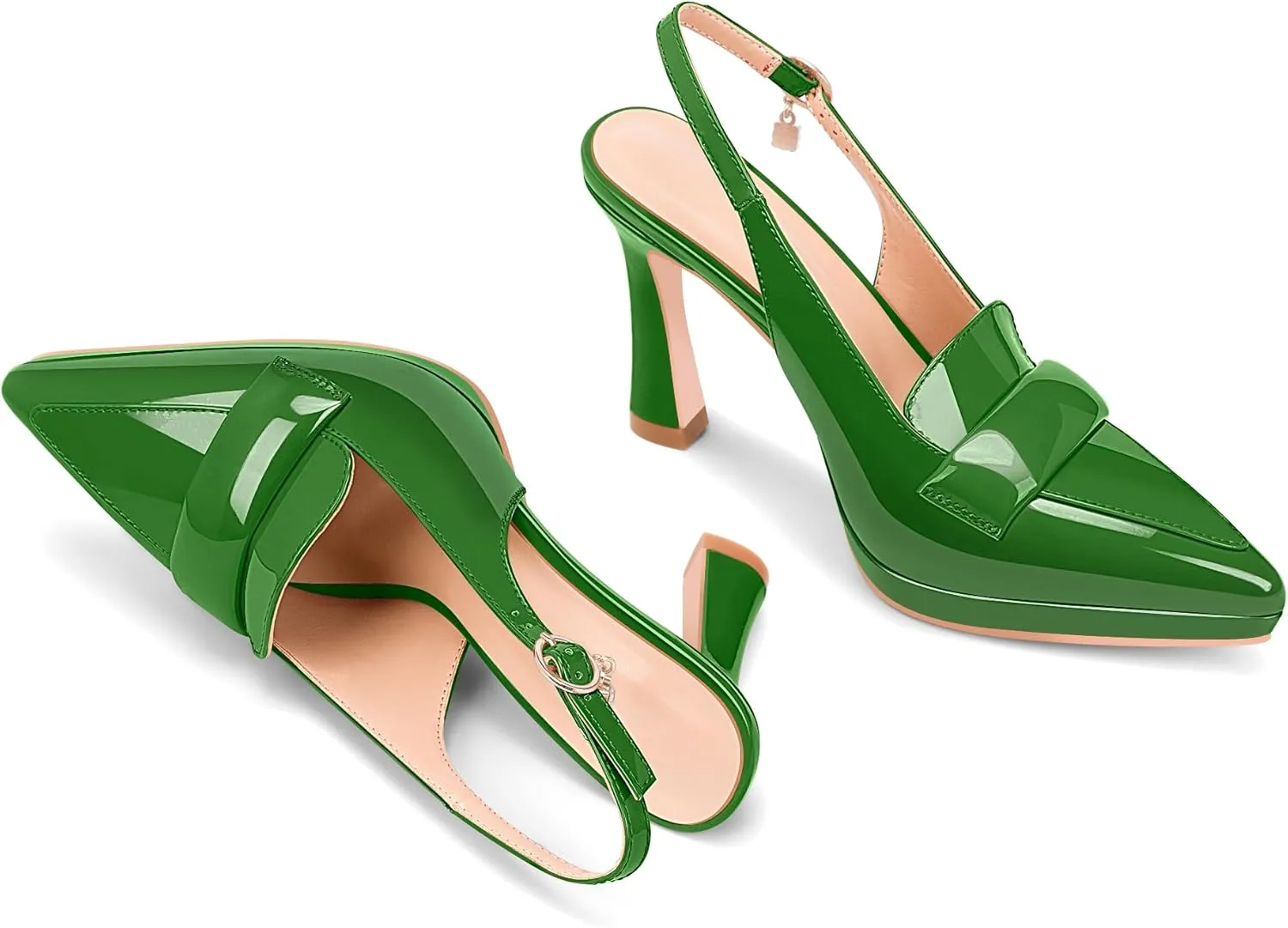 Women's Slingback High Heel Pointed Toe Platform Pumps Buckle Strap Patent Leather Dress Shoes