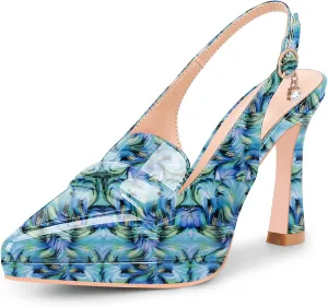 Women's Slingback High Heel Pointed Toe Platform Pumps Buckle Strap Patent Leather Dress Shoes
