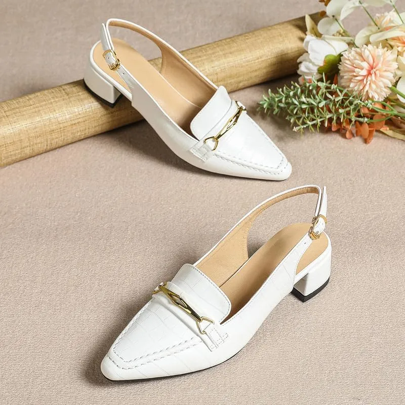 Women's Slingback Low Block Heels Closed Toe Dress Pumps Shoes for Wedding Office Evening Party