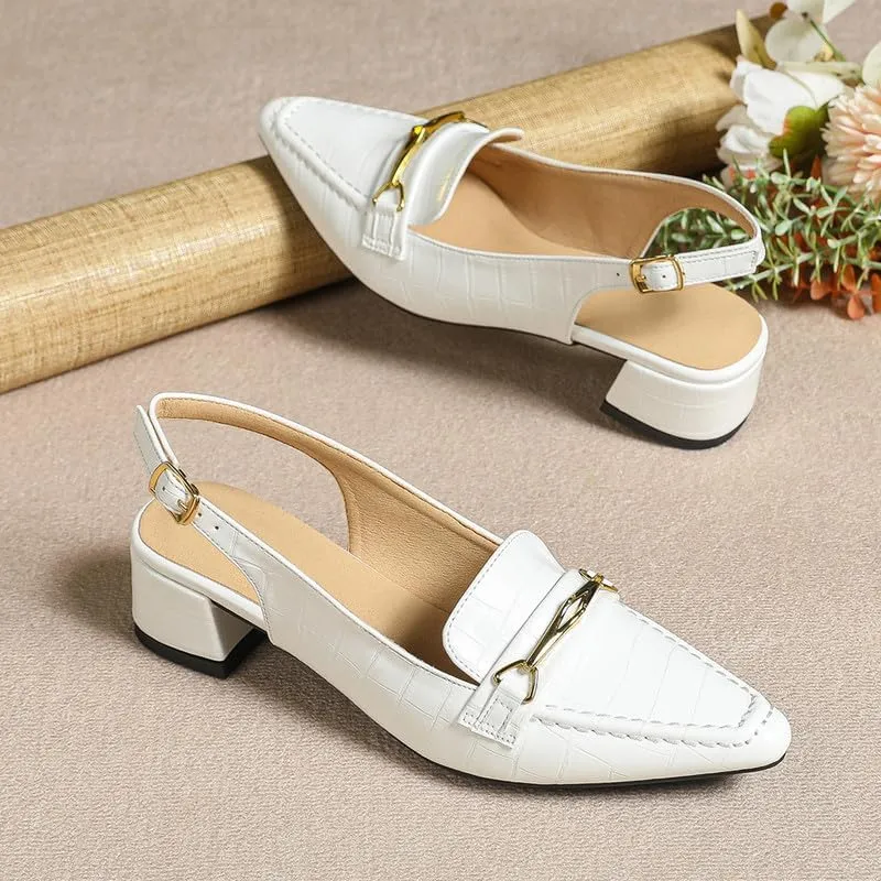 Women's Slingback Low Block Heels Closed Toe Dress Pumps Shoes for Wedding Office Evening Party