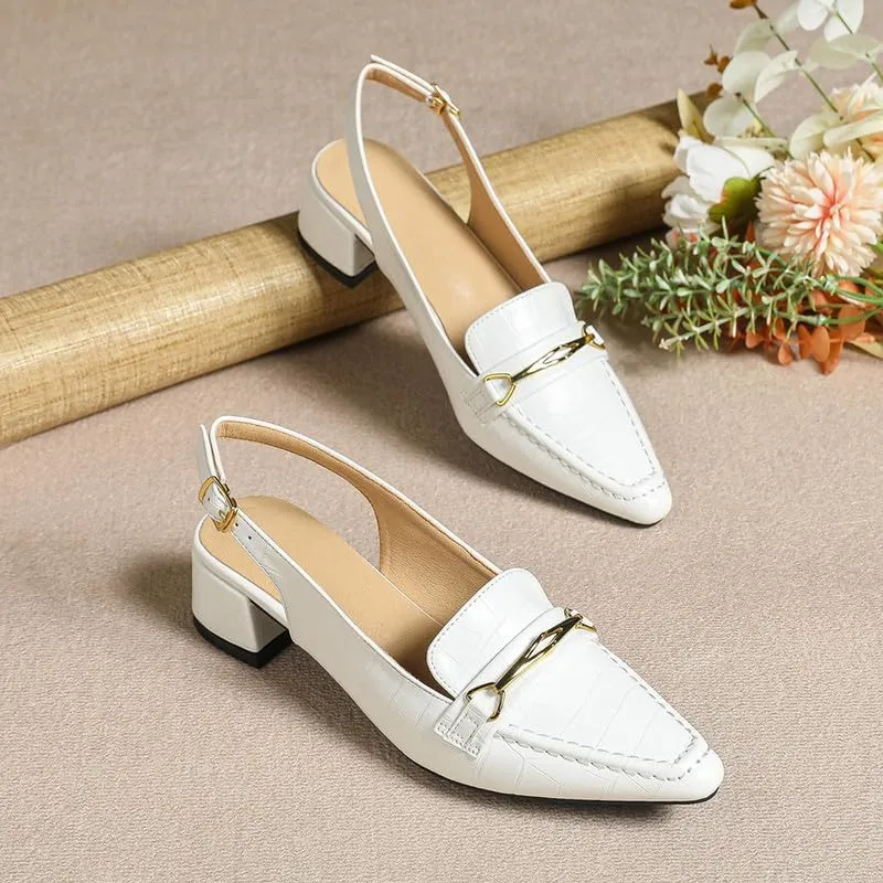Women's Slingback Low Block Heels Closed Toe Dress Pumps Shoes for Wedding Office Evening Party