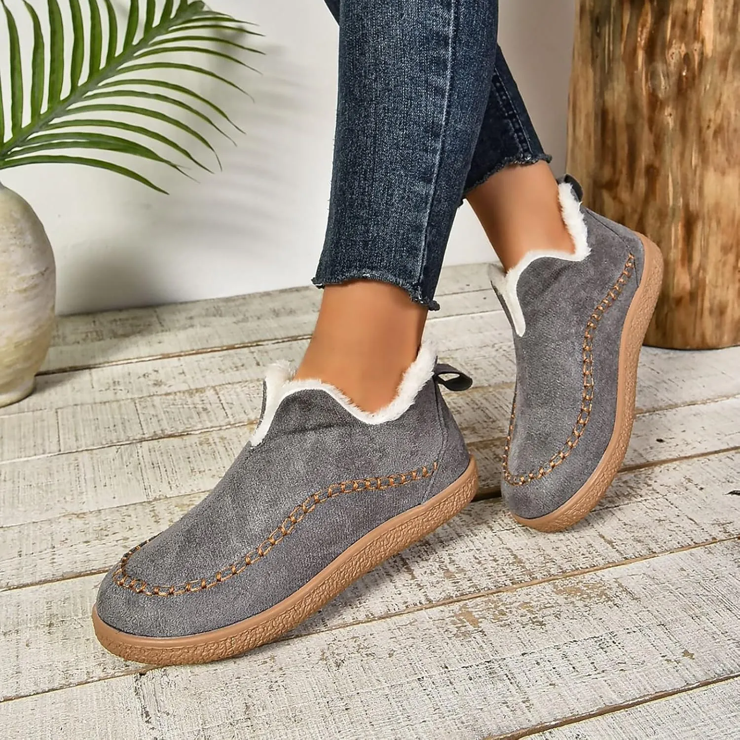 Women's Slippers Platform Boots for Women Short Ankle Boot Plush Lined House Slippers Anti-Slip Boot For Outdoor