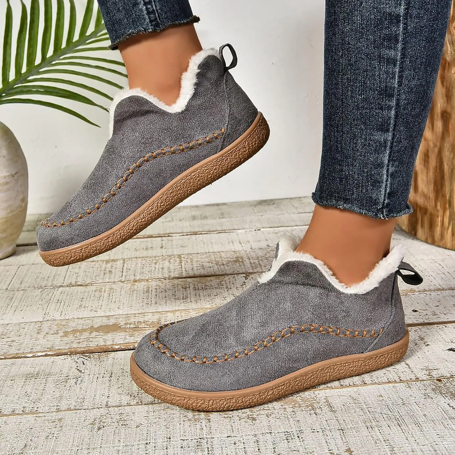 Women's Slippers Platform Boots for Women Short Ankle Boot Plush Lined House Slippers Anti-Slip Boot For Outdoor