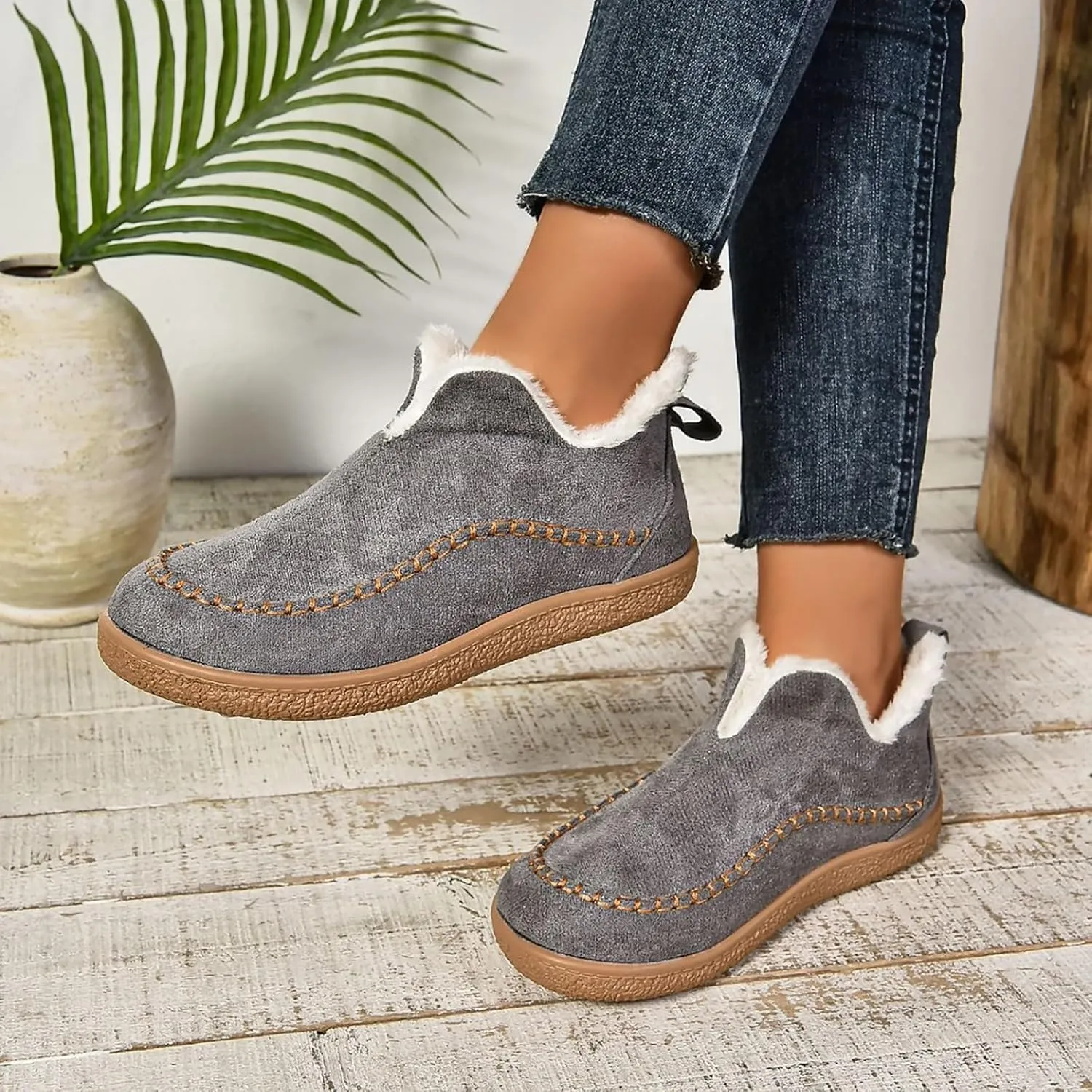 Women's Slippers Platform Boots for Women Short Ankle Boot Plush Lined House Slippers Anti-Slip Boot For Outdoor