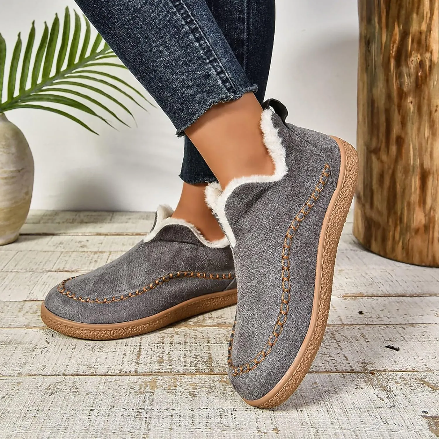 Women's Slippers Platform Boots for Women Short Ankle Boot Plush Lined House Slippers Anti-Slip Boot For Outdoor