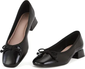 Women's Square Toe Pumps Low Chunky Block Heel Dress Shoes