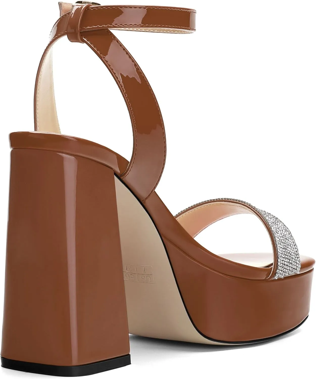 Women's Square Toe Rhinestone Crystal Platform Heels Sandals Ankle Strap Block Chunky Heel Dress Party High Heeled Pumps Shoes