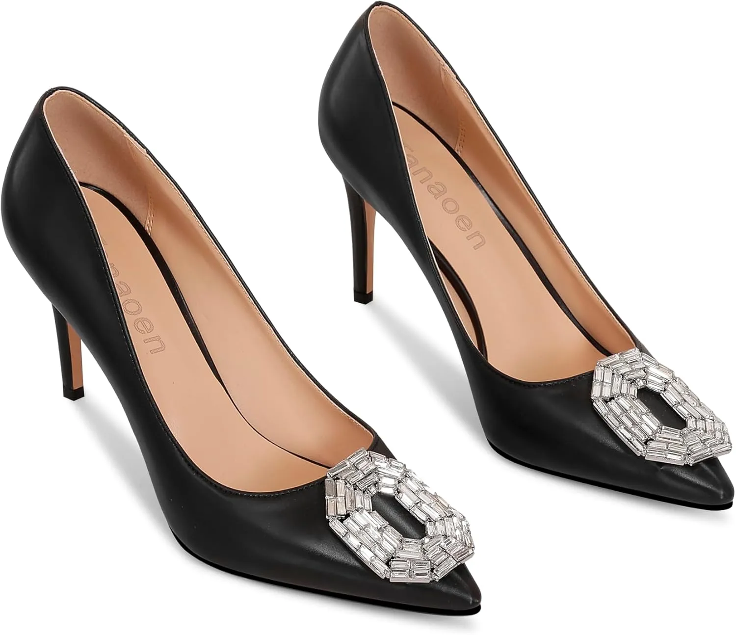 Women's Stiletto High Heel Pumps Wedding Party Closed Classic Dress Heeded Shoes with Crystal Decorative Buckle Decoration