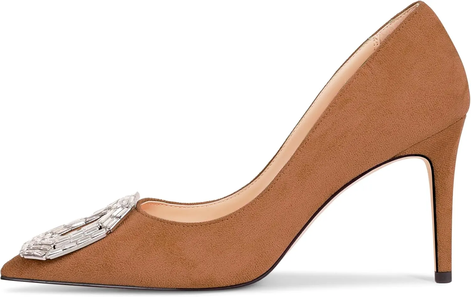 Women's Stiletto High Heel Pumps Wedding Party Closed Classic Dress Heeded Shoes with Crystal Decorative Buckle Decoration