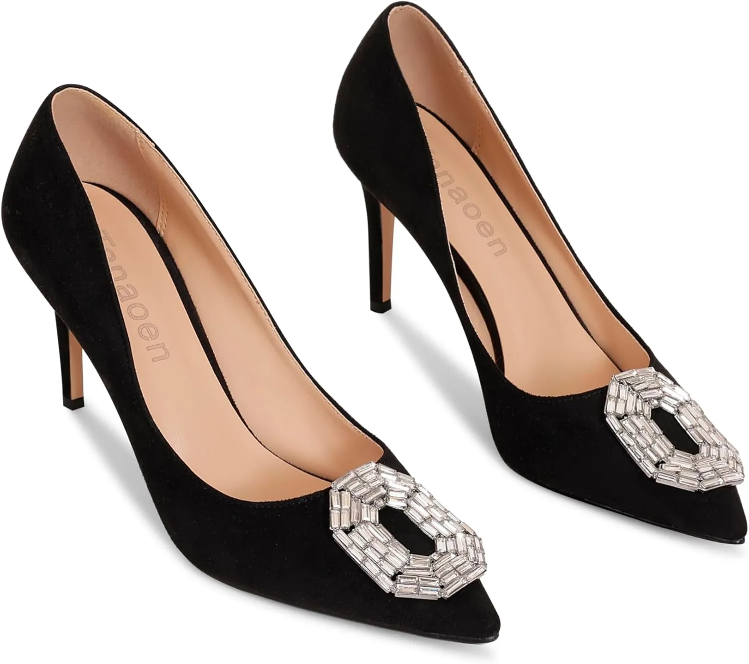 Women's Stiletto High Heel Pumps Wedding Party Closed Classic Dress Heeded Shoes with Crystal Decorative Buckle Decoration