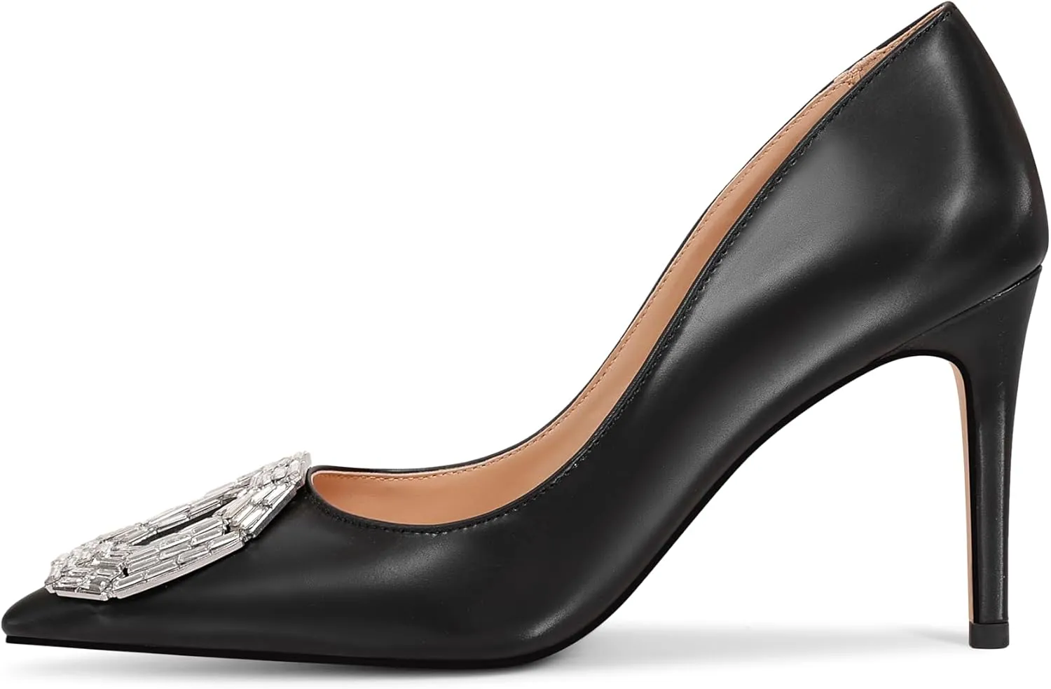 Women's Stiletto High Heel Pumps Wedding Party Closed Classic Dress Heeded Shoes with Crystal Decorative Buckle Decoration