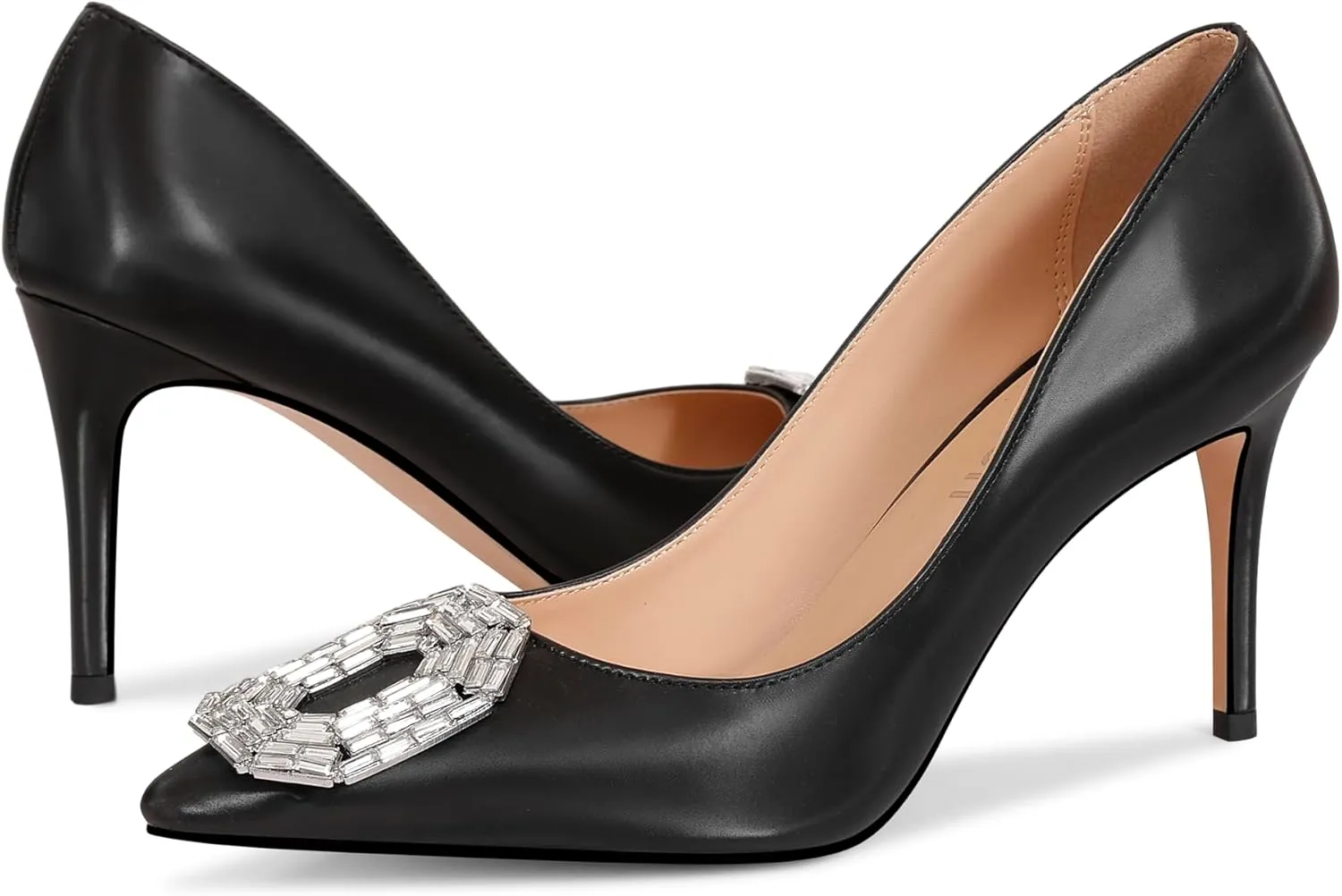 Women's Stiletto High Heel Pumps Wedding Party Closed Classic Dress Heeded Shoes with Crystal Decorative Buckle Decoration