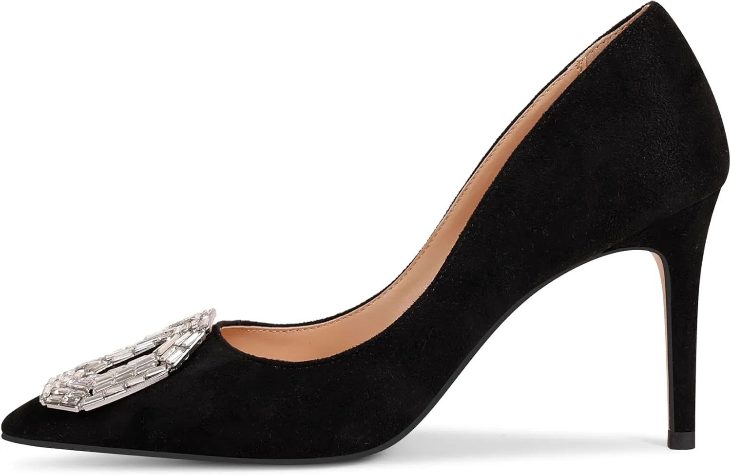 Women's Stiletto High Heel Pumps Wedding Party Closed Classic Dress Heeded Shoes with Crystal Decorative Buckle Decoration