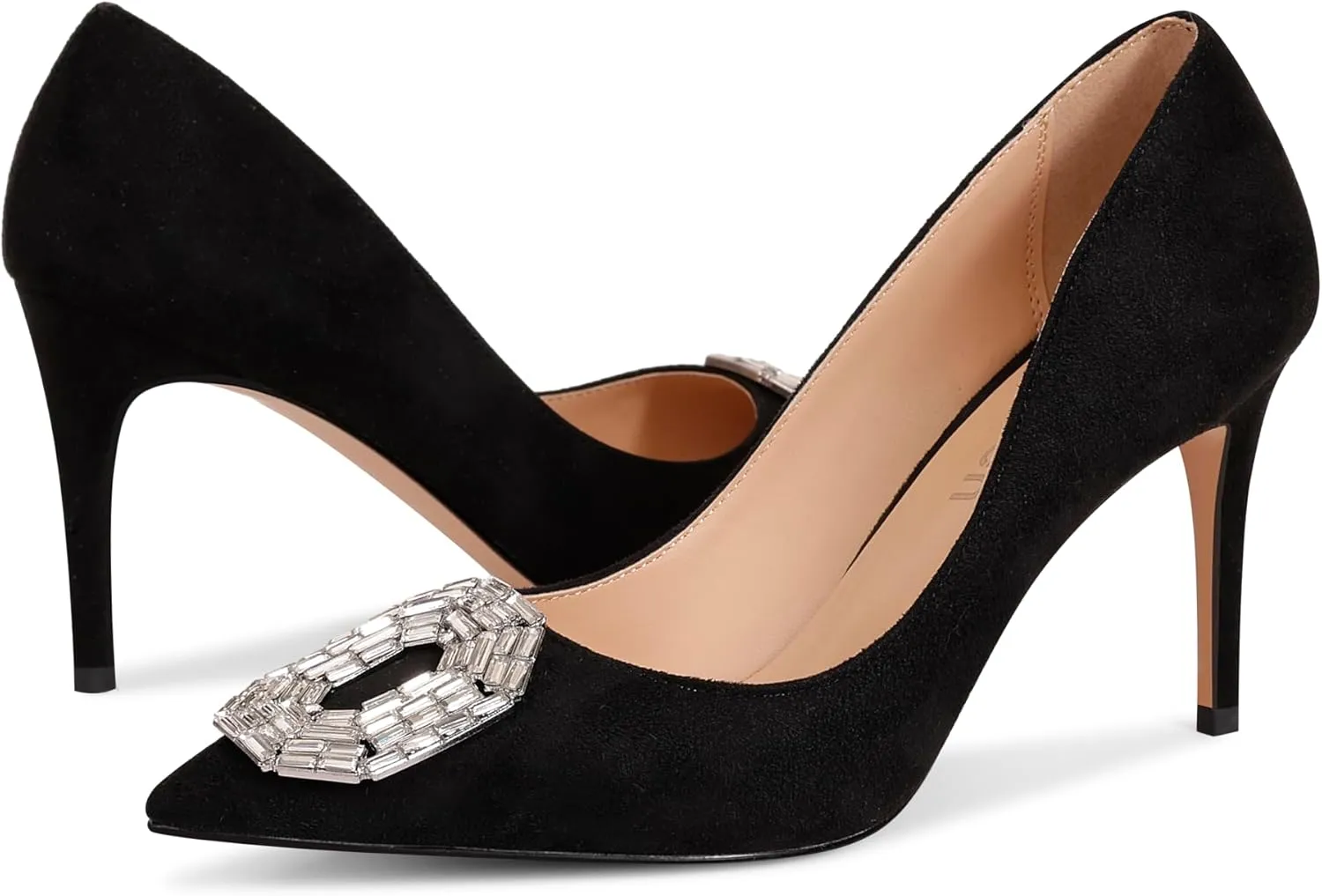 Women's Stiletto High Heel Pumps Wedding Party Closed Classic Dress Heeded Shoes with Crystal Decorative Buckle Decoration