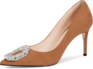 Women's Stiletto High Heel Pumps Wedding Party Closed Classic Dress Heeded Shoes with Crystal Decorative Buckle Decoration