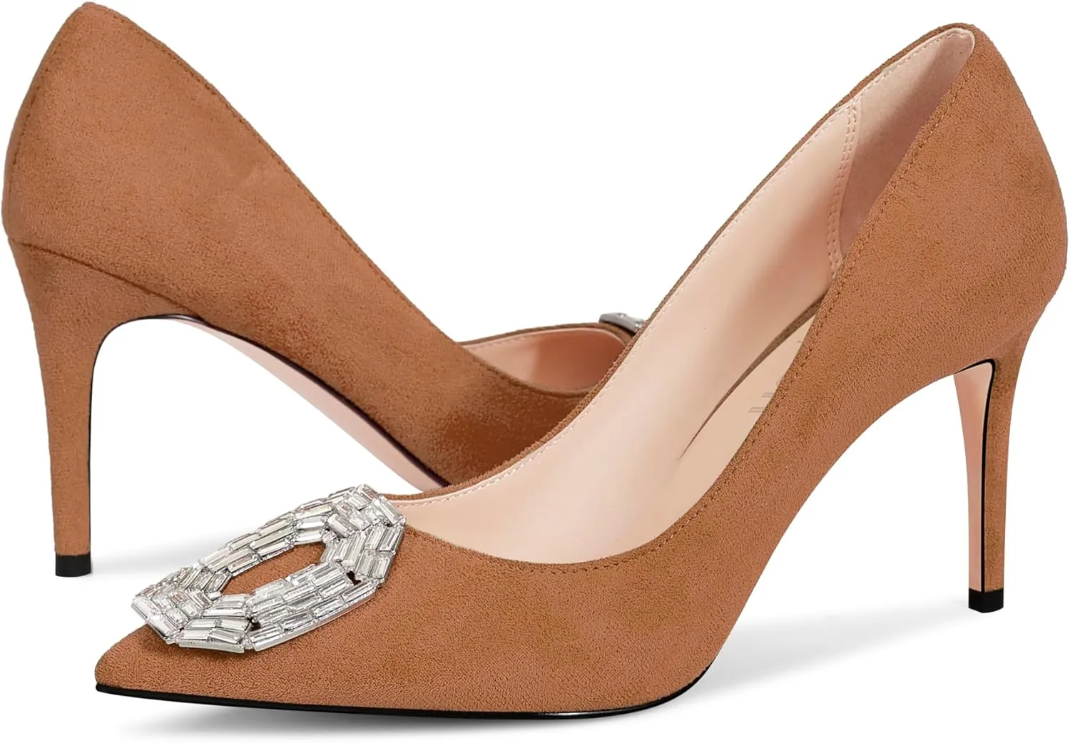 Women's Stiletto High Heel Pumps Wedding Party Closed Classic Dress Heeded Shoes with Crystal Decorative Buckle Decoration