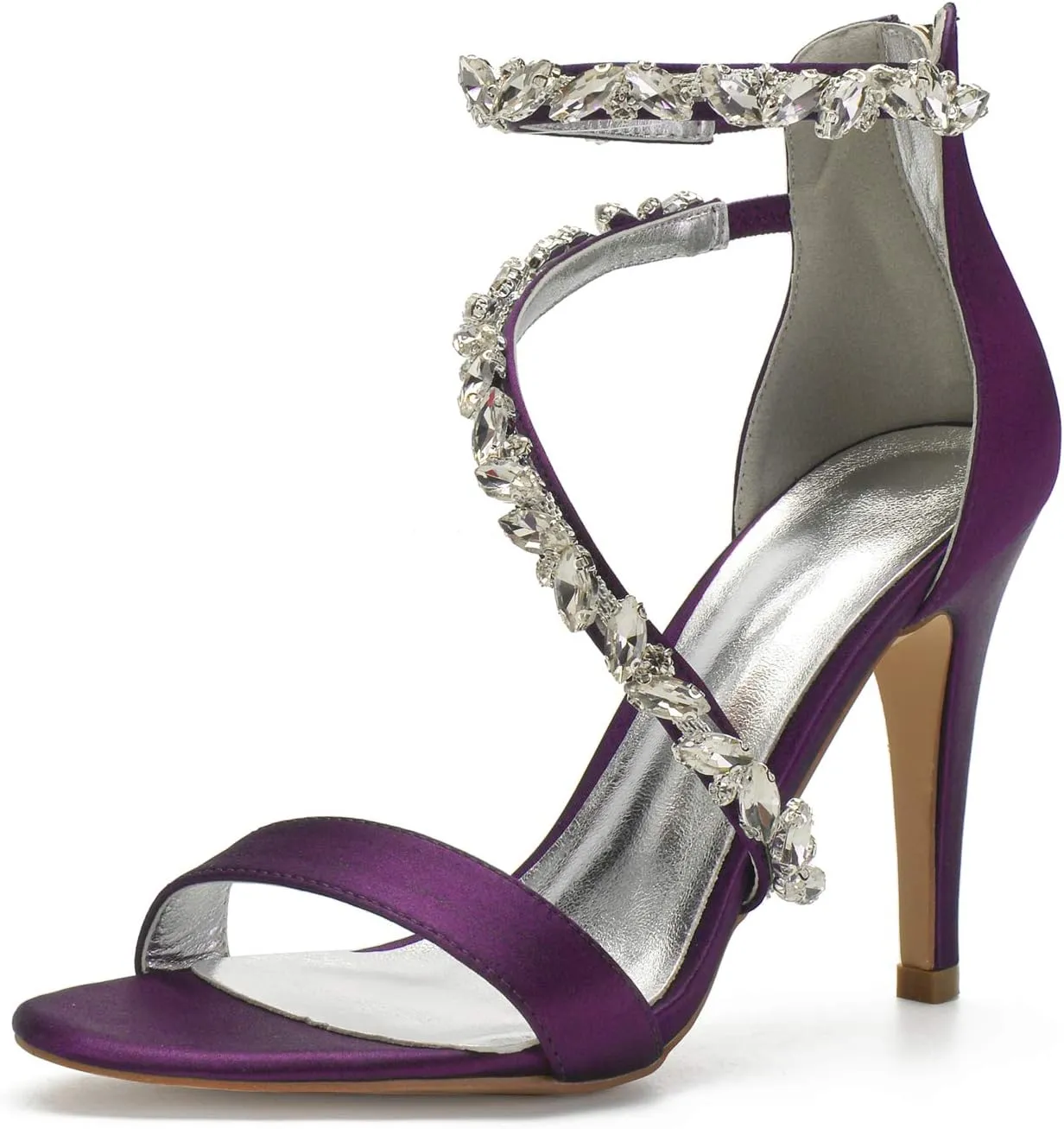 Women's Wedding Bridal Satin Heels Sandals Mid Heels Ankle Strap Crystal Zipper Back Formal Evening Prom Party Dress Shoes Pumps