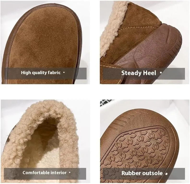 Women's winter flats with cork non-slip insole and rubber sole - Hand washable solid colour garden shoes