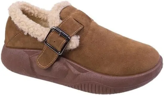 Women's winter flats with cork non-slip insole and rubber sole - Hand washable solid colour garden shoes