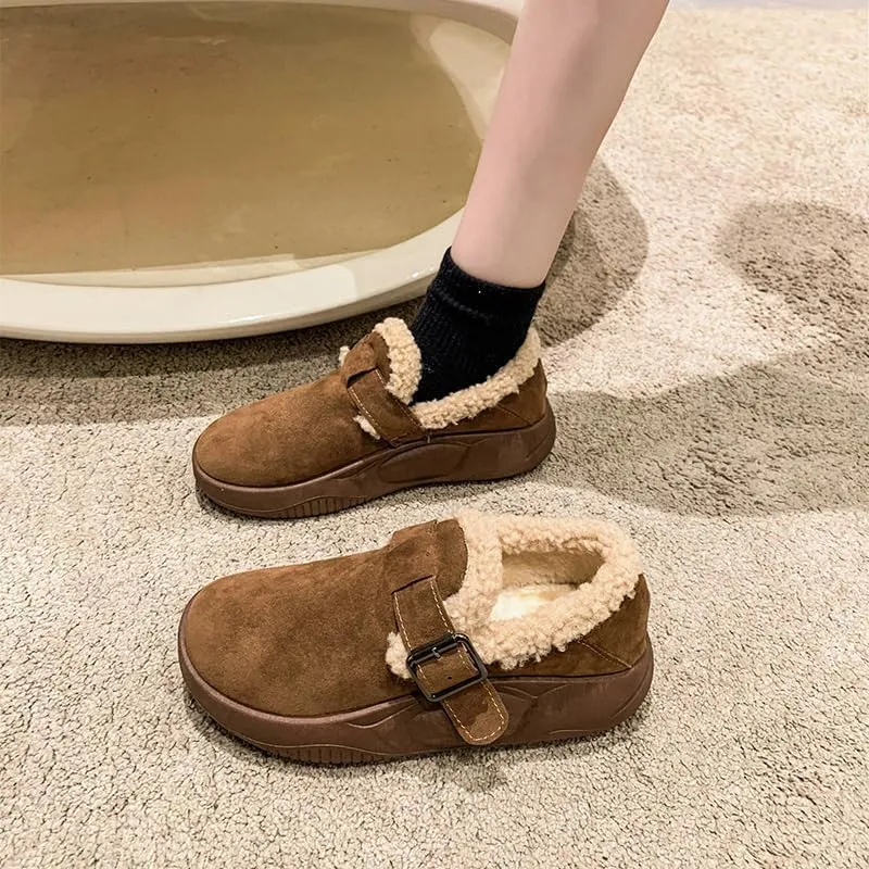 Women's winter flats with cork non-slip insole and rubber sole - Hand washable solid colour garden shoes