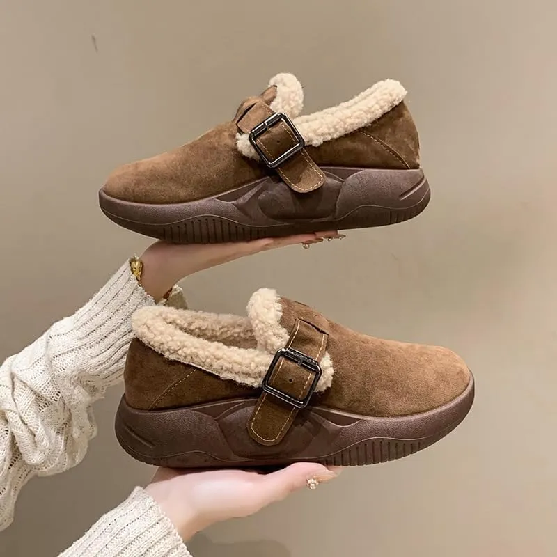 Women's winter flats with cork non-slip insole and rubber sole - Hand washable solid colour garden shoes