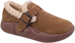 Women's winter flats with cork non-slip insole and rubber sole - Hand washable solid colour garden shoes