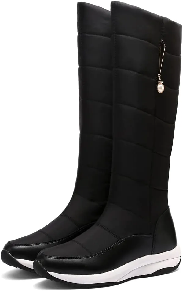 Women's Winter Knee High Snow Boots Waterproof Rain Warm Fur Lined Cold Weather Wide Calf Snow Boot