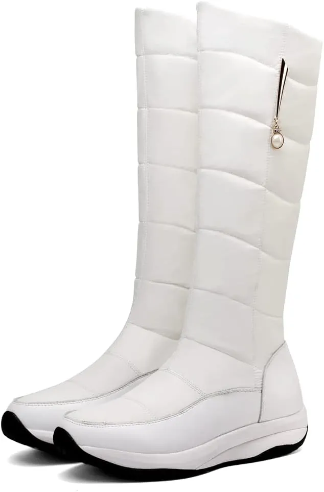 Women's Winter Knee High Snow Boots Waterproof Rain Warm Fur Lined Cold Weather Wide Calf Snow Boot
