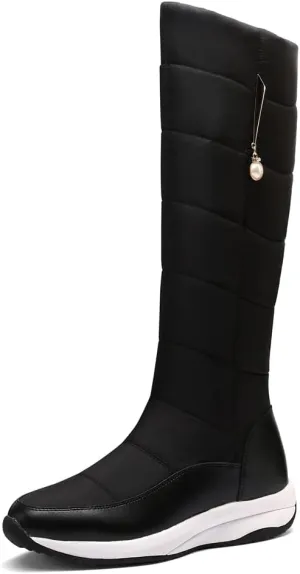 Women's Winter Knee High Snow Boots Waterproof Rain Warm Fur Lined Cold Weather Wide Calf Snow Boot