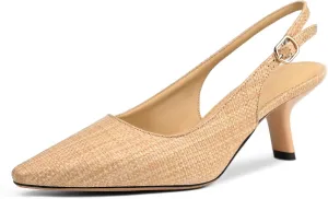 Woven Heels for Women Kitten Low Heel Slingback Pumps