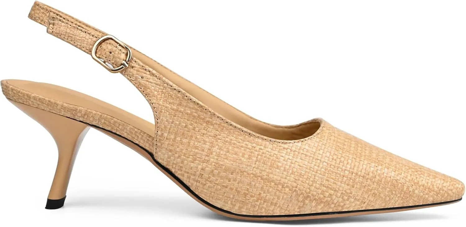 Woven Heels for Women Kitten Low Heel Slingback Pumps