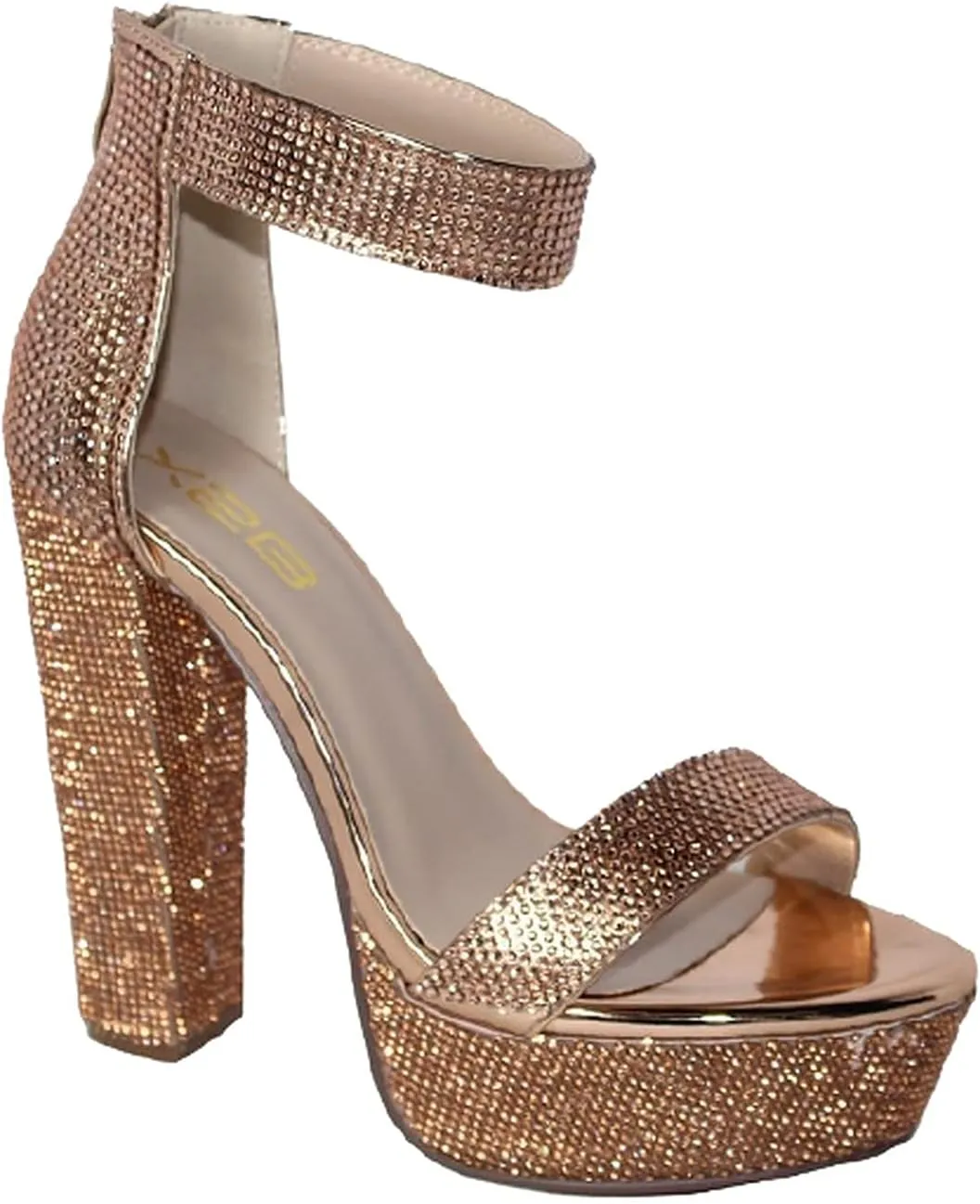 X2B Women Rhinestone High Heel Platform Sandals - Women Ankle Strap Heels
