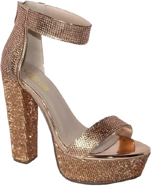 X2B Women Rhinestone High Heel Platform Sandals - Women Ankle Strap Heels