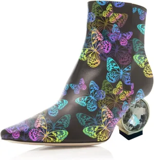 XYD Trendy Side Zip Ankle Boots Rhinestones Crystal Low Heel 5CM/2 INCHES Square Toe Pull On Warm Fashion Daily Wear Bootie Shoes for Women