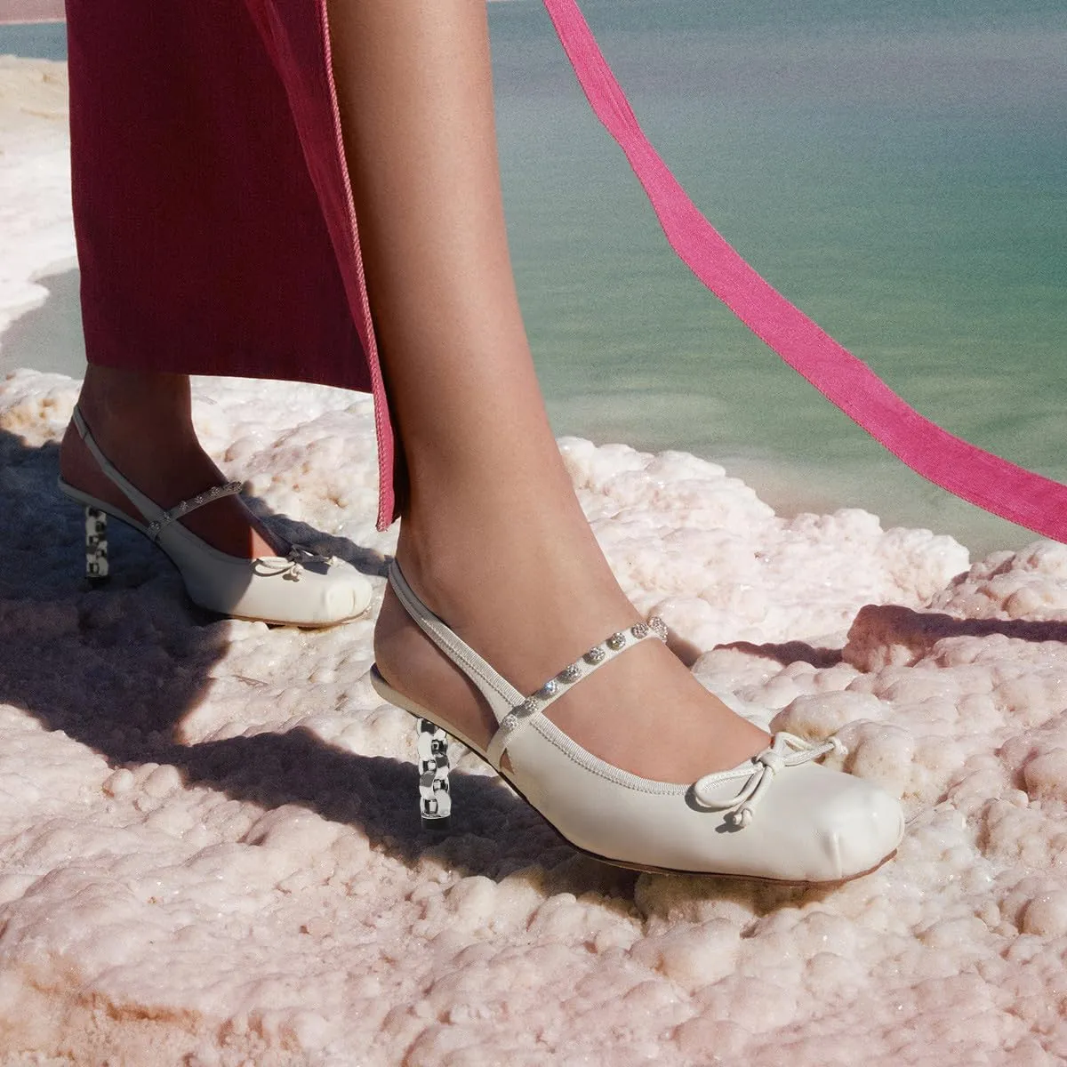 XYD Women Bowknot Square Toe Pumps Crystal Strap Chain Heel Sandals Slingbacks Evening Event Shoes