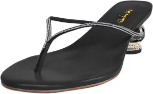 XYD Women Fashion Thong Crystal Low Heel Block Sandals Flip Flops Open Toe Summer Slip-on Beach Resort Vacation Shoes