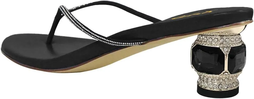 XYD Women Fashion Thong Crystal Low Heel Block Sandals Flip Flops Open Toe Summer Slip-on Beach Resort Vacation Shoes